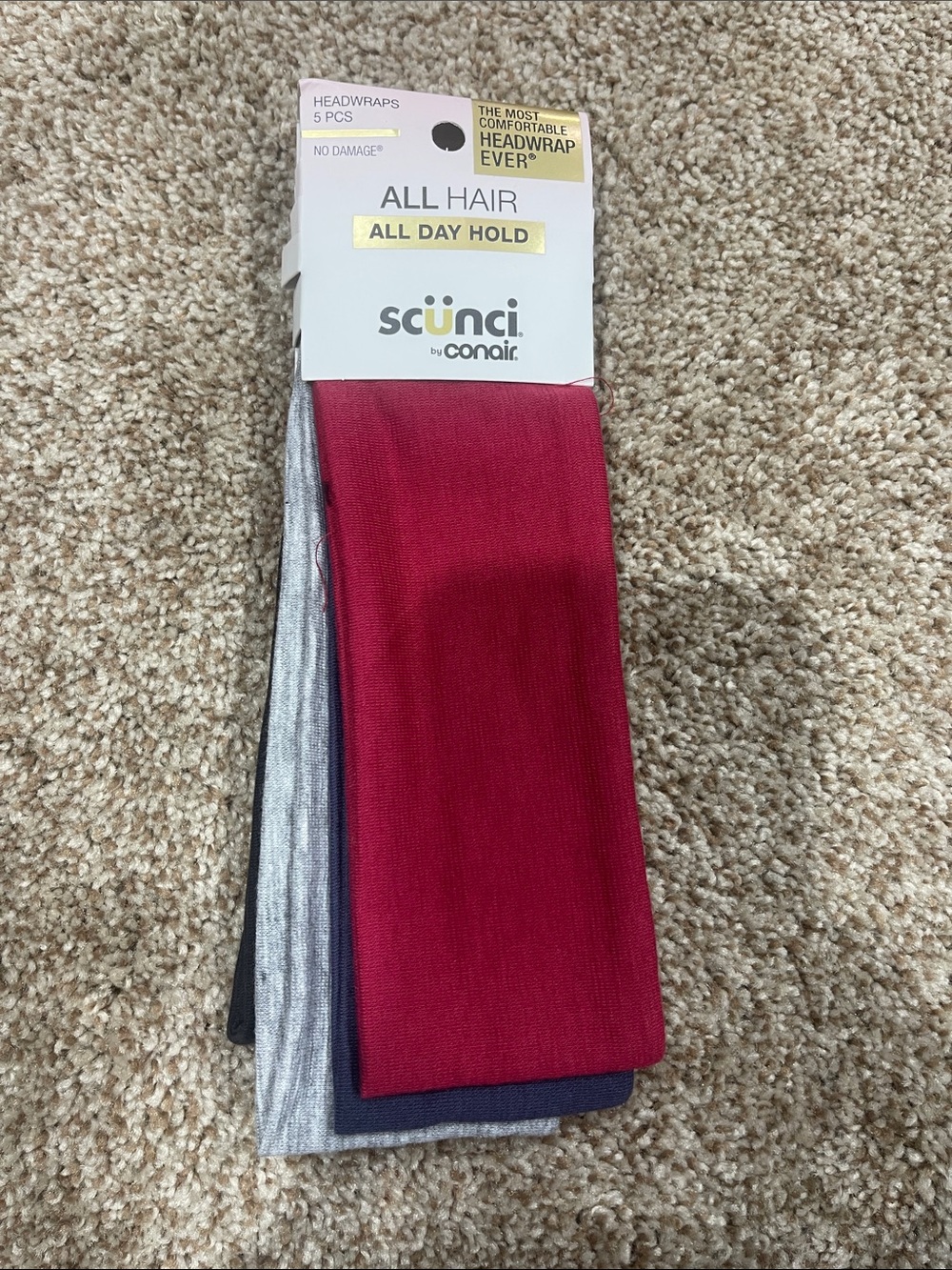 Scunci by Conair 5-Pack Headwraps - Red, Gray, Navy, 2 Black new in pack
